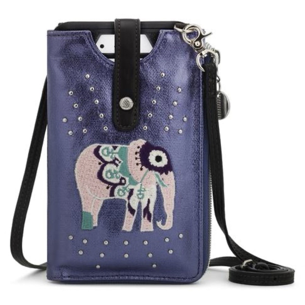 Sakroots Ella Smartphone Sling Crossbody Wallet‎ Removable Strap Purple Elephant